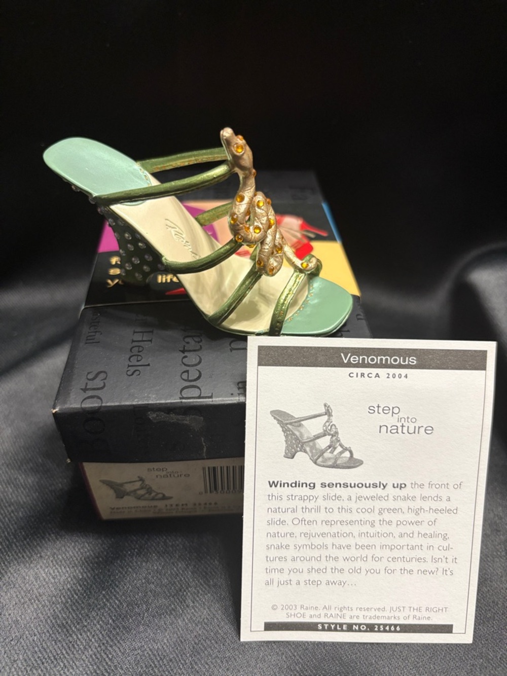 Just The Right Shoe Green Heels with Jeweled Snake